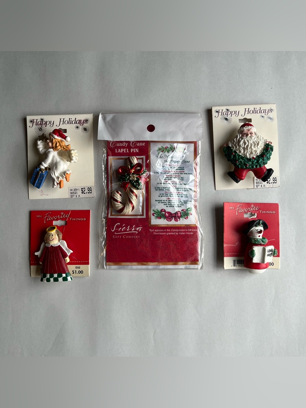 Vintage Christmas Themed Jacket Lapel Pins - Bundle of 5